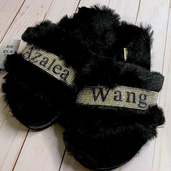 New Azalea Wang Bling Rhinestone Fur Slide Sandals Size 5 - Picture 1 of 3
